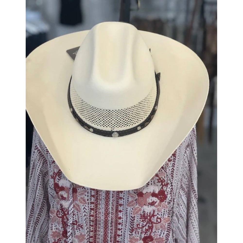 American Hat Makers Austin Cowboy Hat Unisex Cream New Ventilated Straw Western